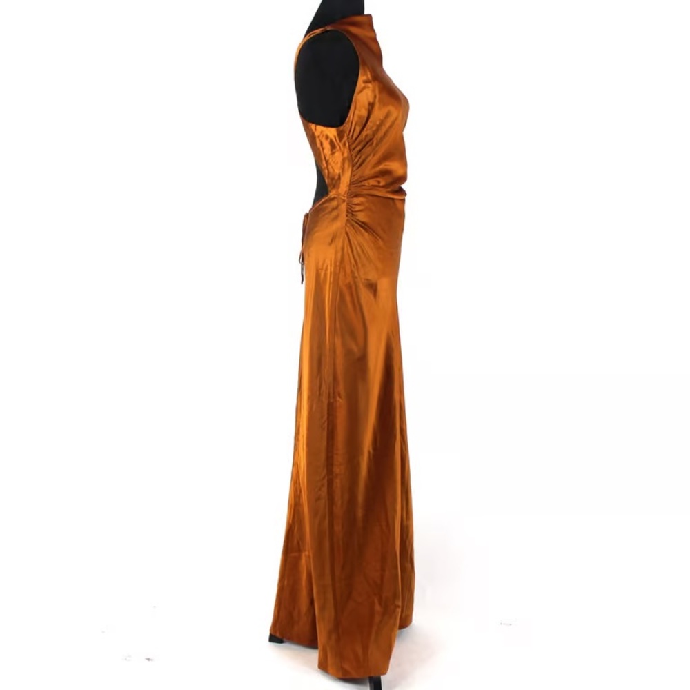 Reformation Copper-Orange Satin High-Neck Maxi Dress - Picture 2 of 7